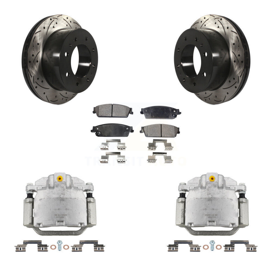 Rear Brake Caliper Drilled Slot Rotor Semi-Metallic Pad Kit For Chevrolet Silverado 1500 KCD-100492P