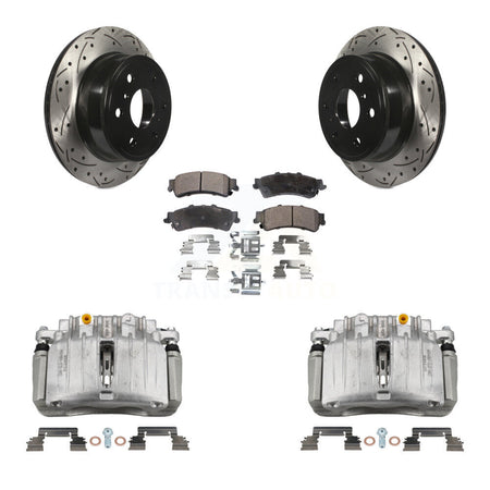 Rear Brake Coated Caliper Drilled Slot Rotor Ceramic Pad Kit For GMC Sierra 1500 Classic KCD-100492T