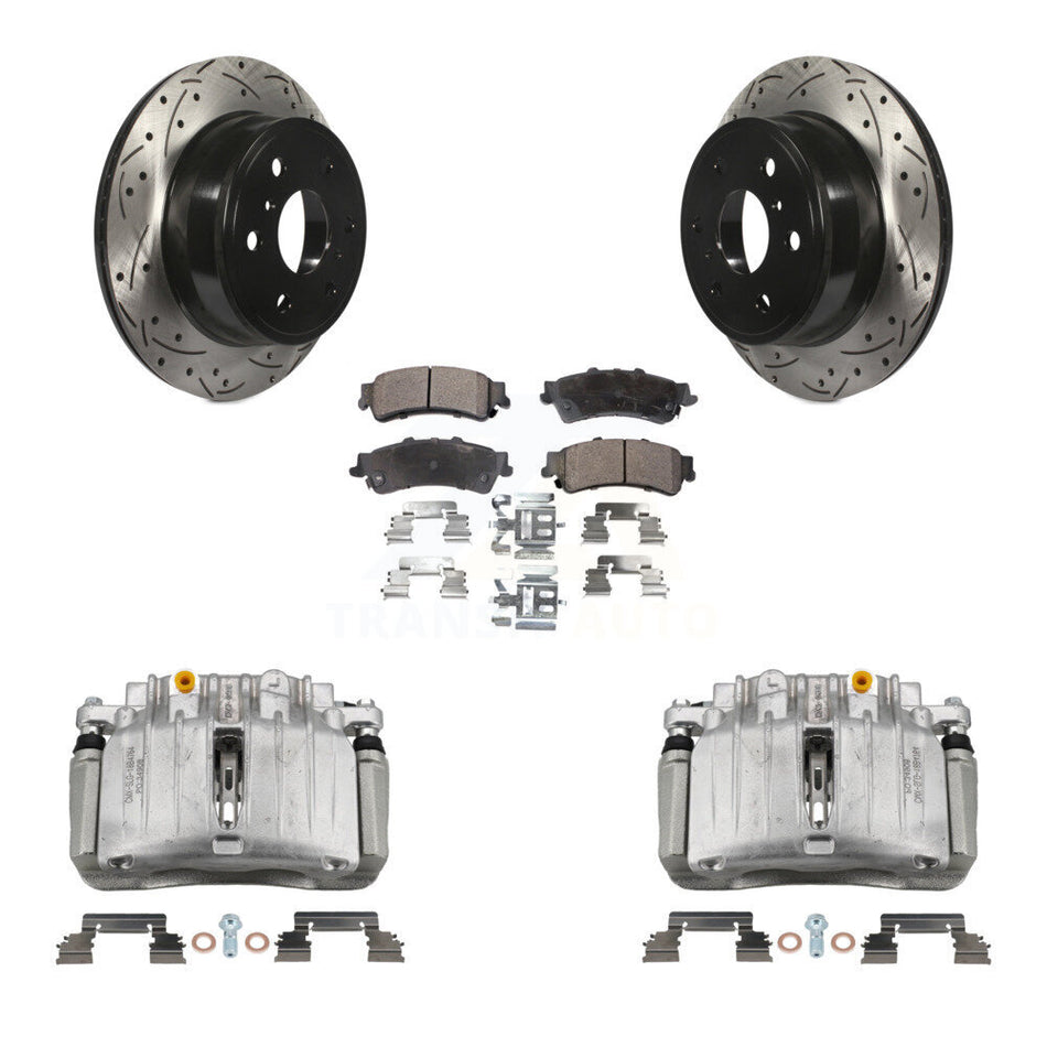 Rear Brake Coated Caliper Drilled Slot Rotor Ceramic Pad Kit For GMC Sierra 1500 Classic KCD-100492T