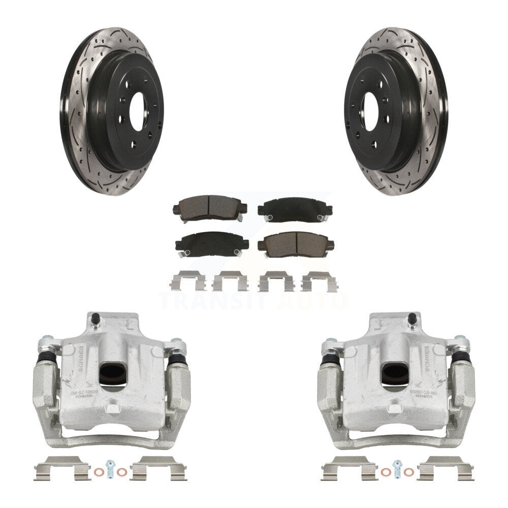 Rear Brake Caliper Drill Slot Rotors Ceramic Pad Kit For GMC Acadia Buick Enclave Saturn KCD-100493C