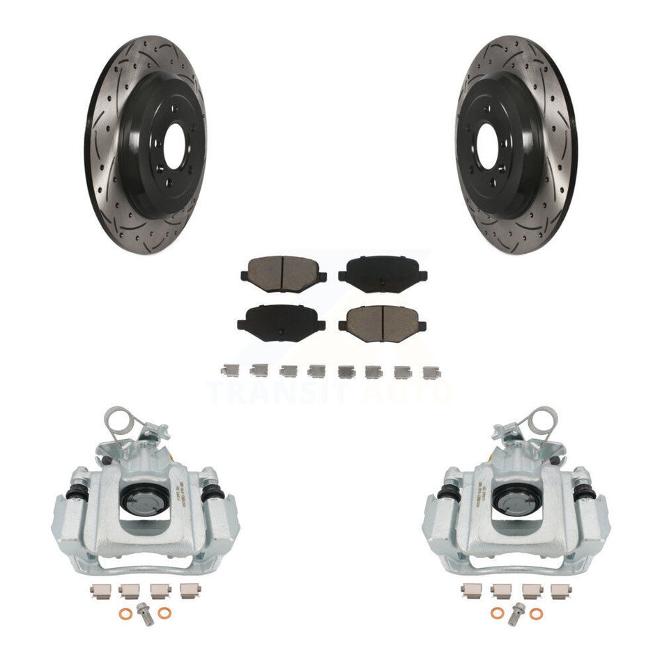 Rear Disc Brake Coated Caliper Drilled Slotted Rotors And Ceramic Pads Kit For Ford Edge Lincoln MKX KCD-100494C by Transit Auto