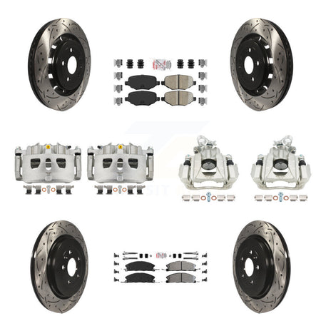 Front Rear Brake Caliper Drill Slot Rotors Ameribrakes Pad Kit (10Pc) For 16 Lincoln MKS KCD-100494N
