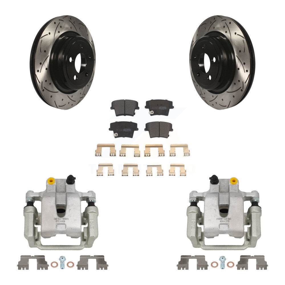 Rear Disc Brake Coated Caliper Drill Slot Rotors Semi-Metallic Pad Kit For Dodge Charger KCD-100494P
