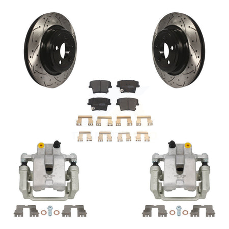 Rear Disc Brake Coated Caliper Drill Slot Rotors Semi-Metallic Pad Kit For Dodge Charger KCD-100494P