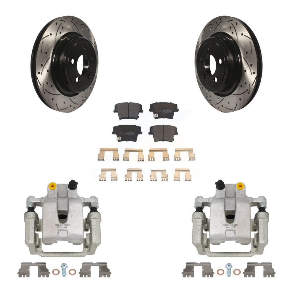 Rear Disc Brake Coated Caliper Drill Slot Rotors Semi-Metallic Pad Kit For Dodge Charger KCD-100494P