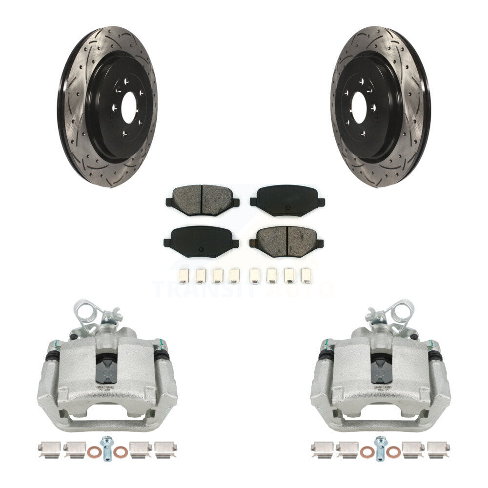 Rear Brake Caliper Drilled Slot Rotor Semi-Metallic Pad Kit For Ford Explorer Police MKS KCD-100494S