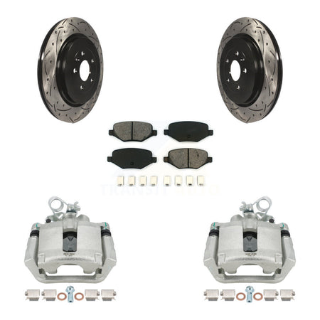 Rear Brake Caliper Drilled Slot Rotor Semi-Metallic Pad Kit For Ford Explorer Police MKS KCD-100494S