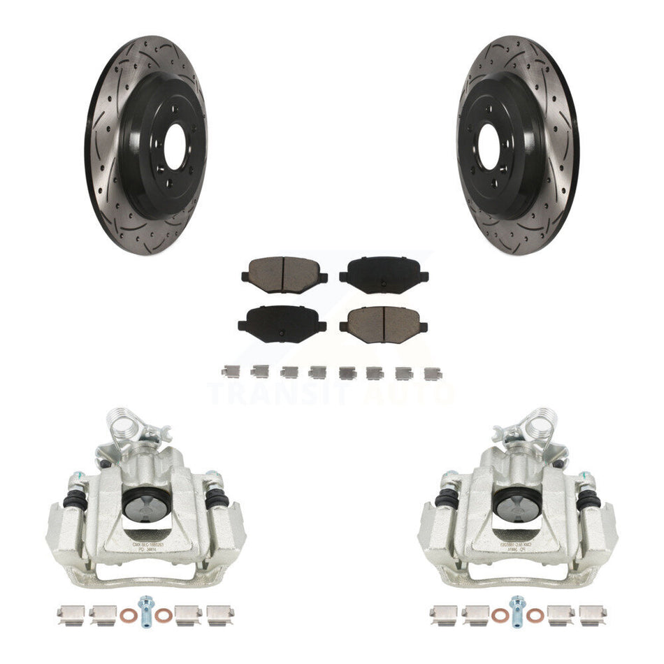 Rear Disc Brake Coated Caliper Drilled Slotted Rotors And Ceramic Pads Kit For Ford Explorer Taurus Flex Lincoln MKT KCD-100495C