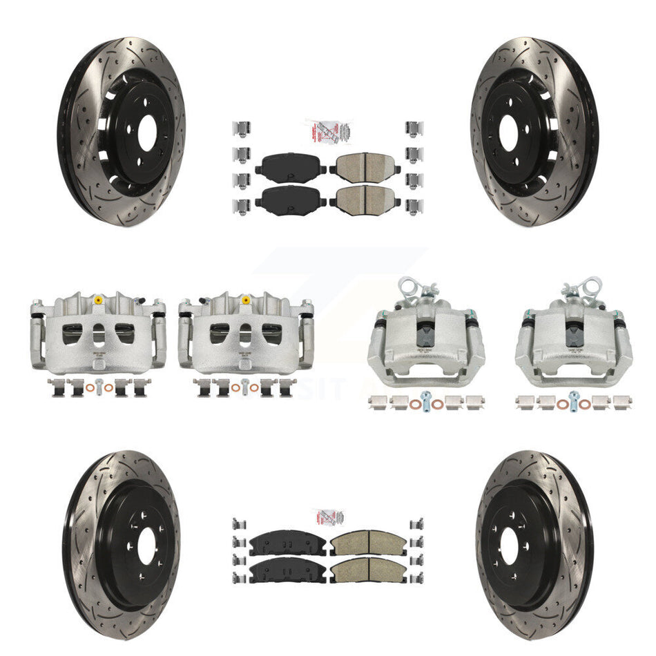 Front Rear Brake Caliper Drilled Slot Rotor Ceramic Pad Kit (10Pc) For Ford Explorer MKS KCD-100495N