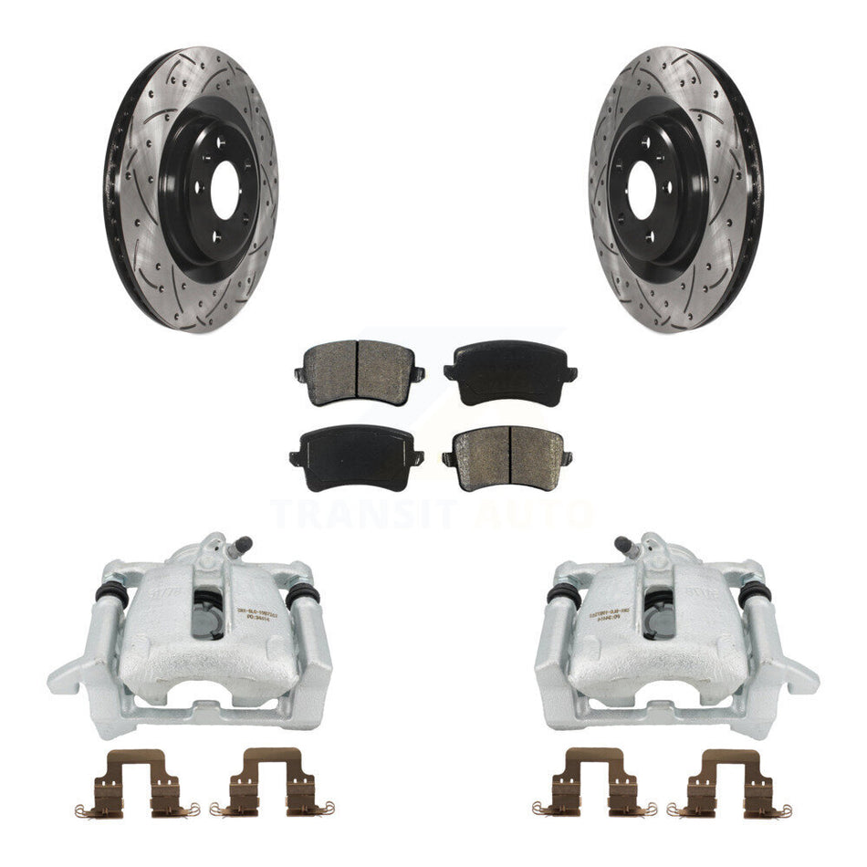 Rear Disc Brake Coated Caliper Drilled Slotted Rotors And Semi-Metallic Pads Kit For 2012 Audi A5 Quattro With 330mm Diameter Rotor KCD-100495S