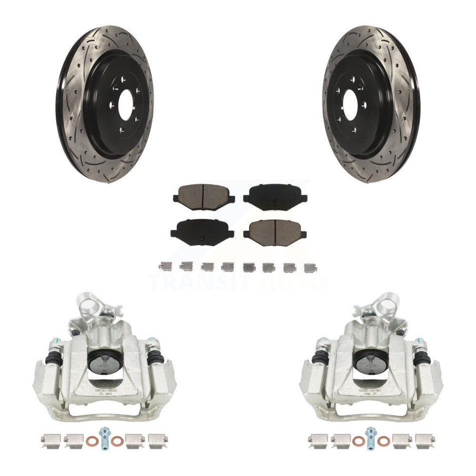Rear Disc Brake Coated Caliper Drilled Slotted Rotors And Ceramic Pads Kit For Ford Explorer Flex Lincoln MKS KCD-100496C