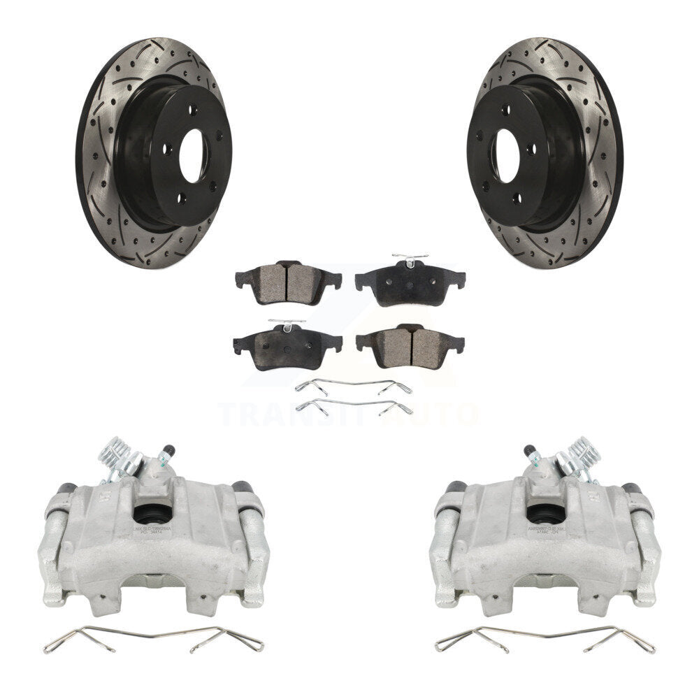 Rear Brake Coated Caliper Drilled Slot Rotor Semi-Metallic Pad Kit For Ford Escape C-Max KCD-100496P