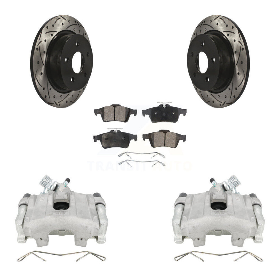 Rear Brake Coated Caliper Drilled Slot Rotor Semi-Metallic Pad Kit For Ford Escape C-Max KCD-100496P