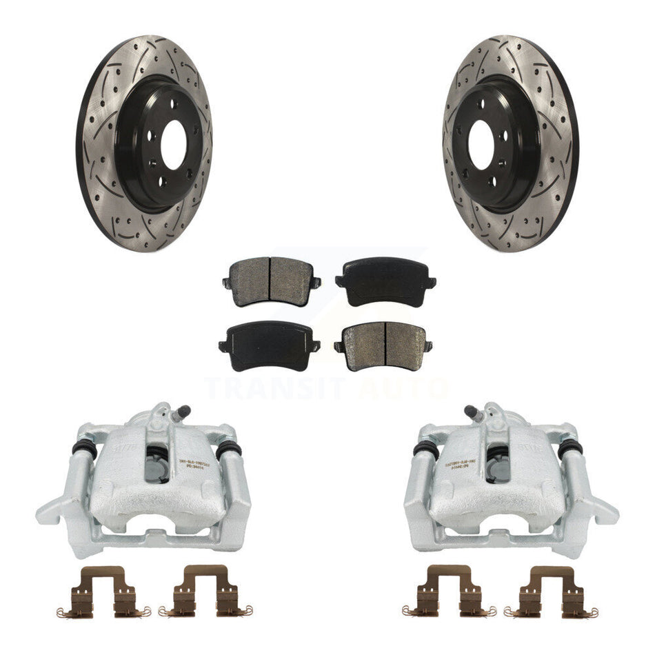 Rear Disc Brake Coated Caliper Drilled Slotted Rotors And Semi-Metallic Pads Kit For Audi Q5 A4 Quattro A5 KCD-100496S