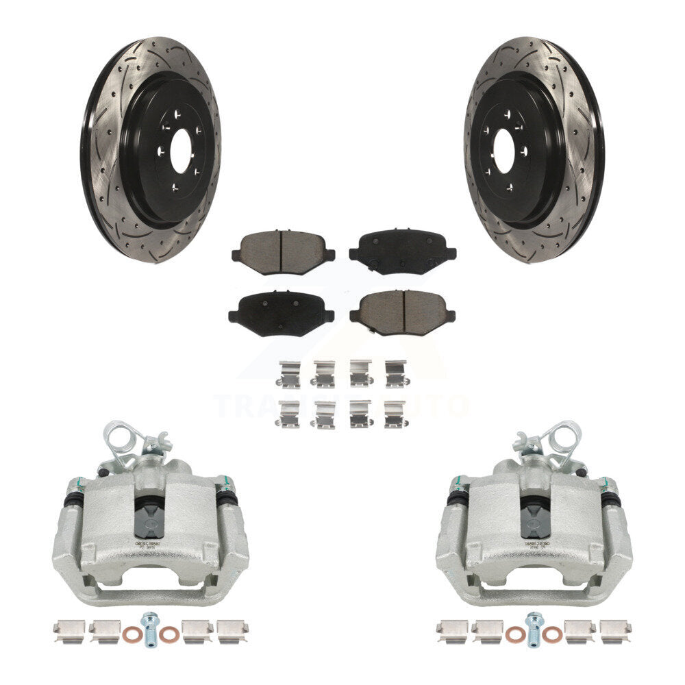 Rear Brake Caliper Drill Slot Rotor Ceramic Pad Kit For Ford Explorer Flex Taurus Police KCD-100497C