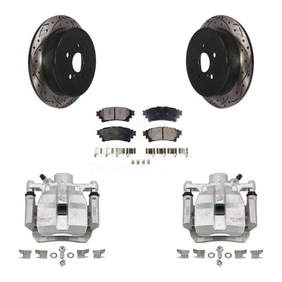 Rear Brake Caliper Drill Slot Rotors Semi-Metallic Pad Kit For Toyota Sienna Lexus RX350 KCD-100497P