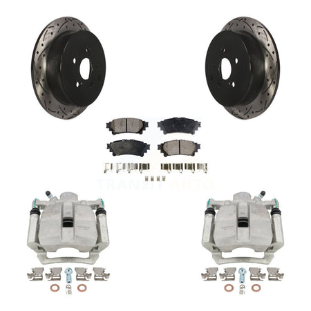 Rear Disc Brake Coated Caliper Drilled Slotted Rotors And Semi-Metallic Pads Kit For Toyota Highlander Sienna Lexus RX350 RX450h KCD-100498P by Transit Auto