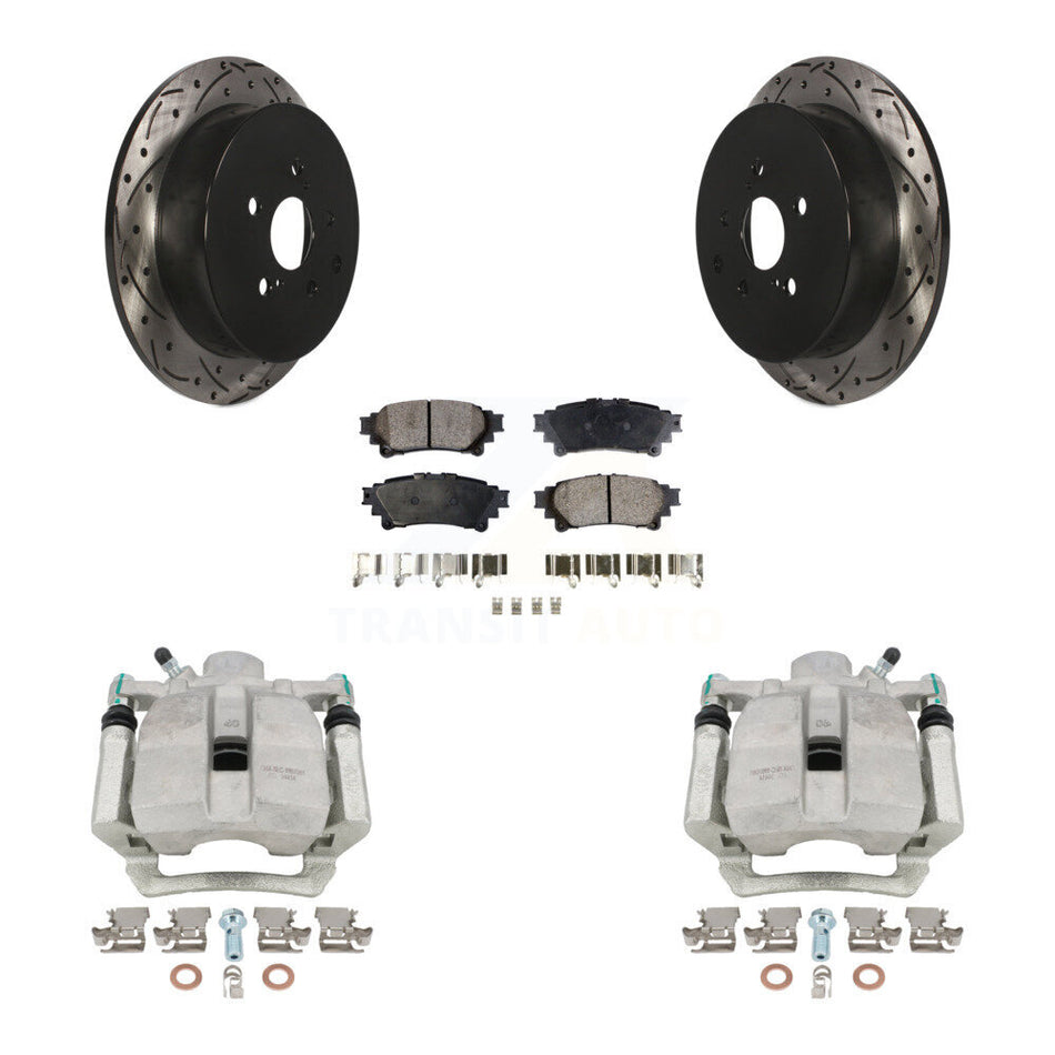 Rear Disc Brake Coated Caliper Drilled Slotted Rotors And Semi-Metallic Pads Kit For Toyota Highlander Sienna Lexus RX350 RX450h KCD-100498P