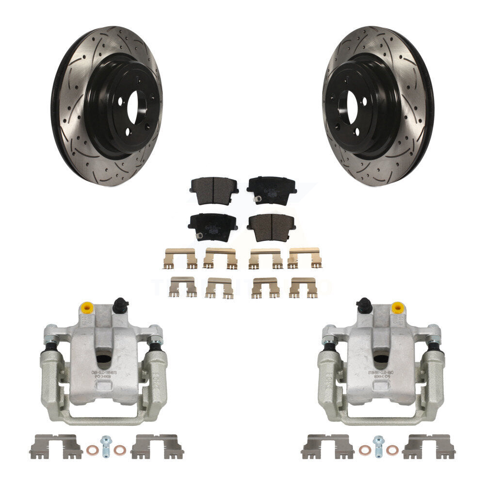 Rear Disc Brake Coated Caliper Drilled Slotted Rotor & Ceramic Pad Kit For Dodge Charger KCD-100498T