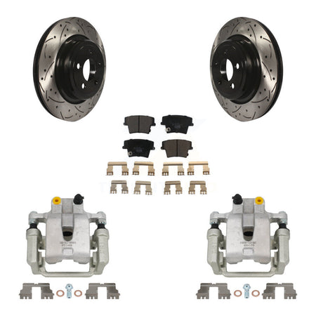 Rear Disc Brake Coated Caliper Drilled Slotted Rotor & Ceramic Pad Kit For Dodge Charger KCD-100498T