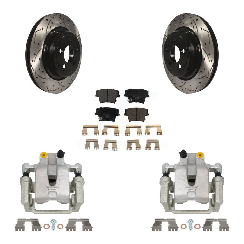 Rear Disc Brake Coated Caliper Drilled Slotted Rotor & Ceramic Pad Kit For Dodge Charger KCD-100498T