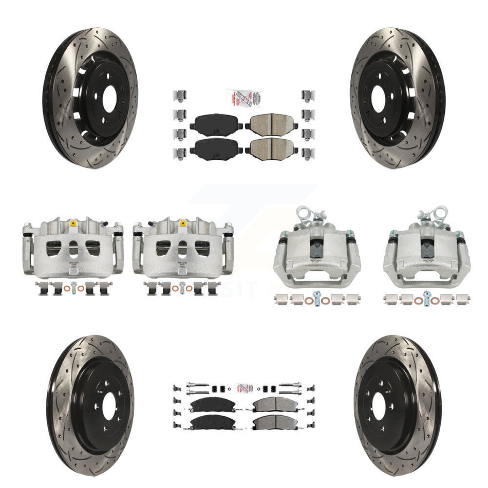 Front Rear Brake Caliper Drilled Slot Rotor Ameribrakes Pad Kit (10Pc) For Ford Explorer KCD-100499N