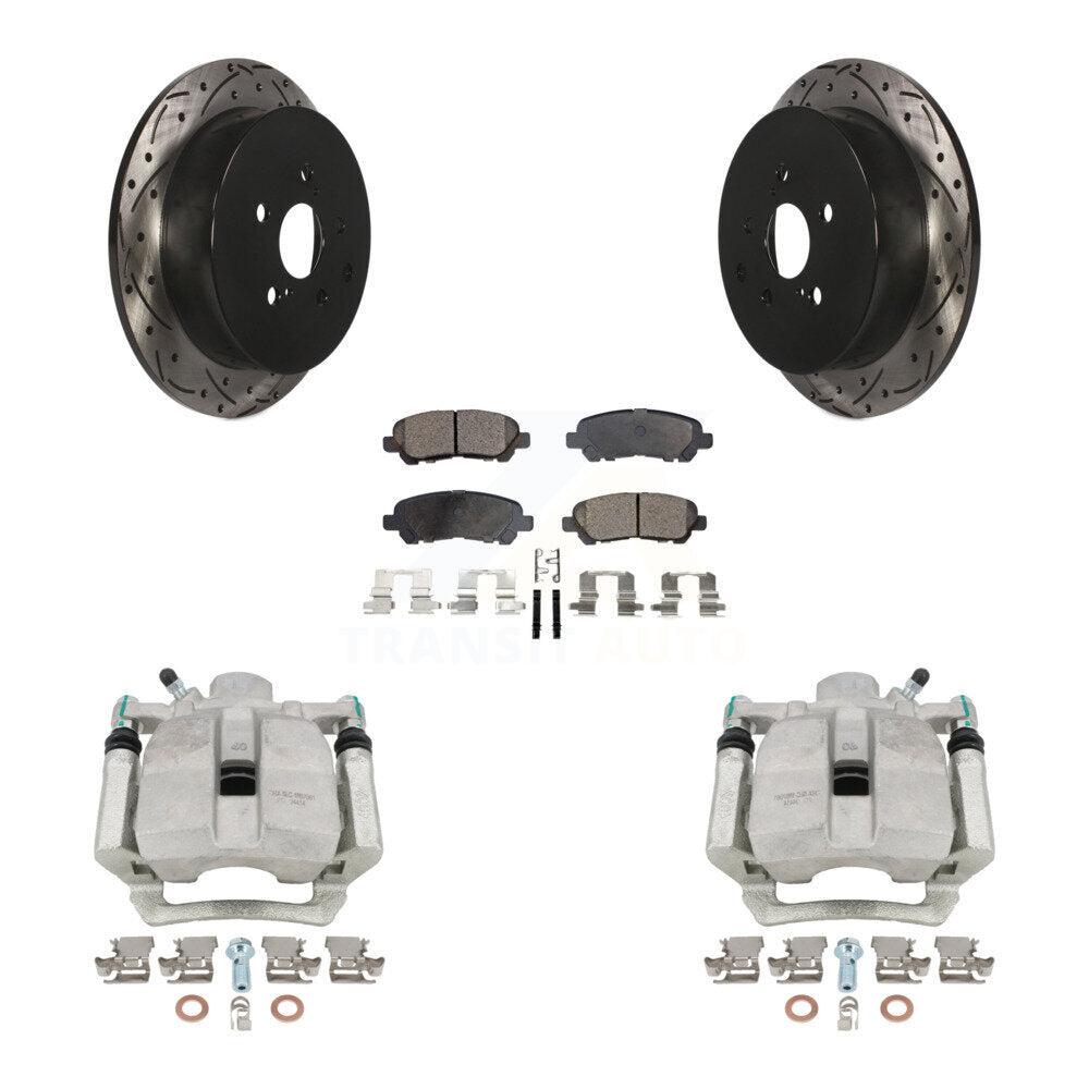 Rear Disc Brake Coated Caliper Drilled Slotted Rotors And Semi-Metallic Pads Kit For 2014 Toyota Highlander Hybrid Limited with FULL HYBRID EV-GAS (FHEV) engine KCD-100499P by Transit Auto