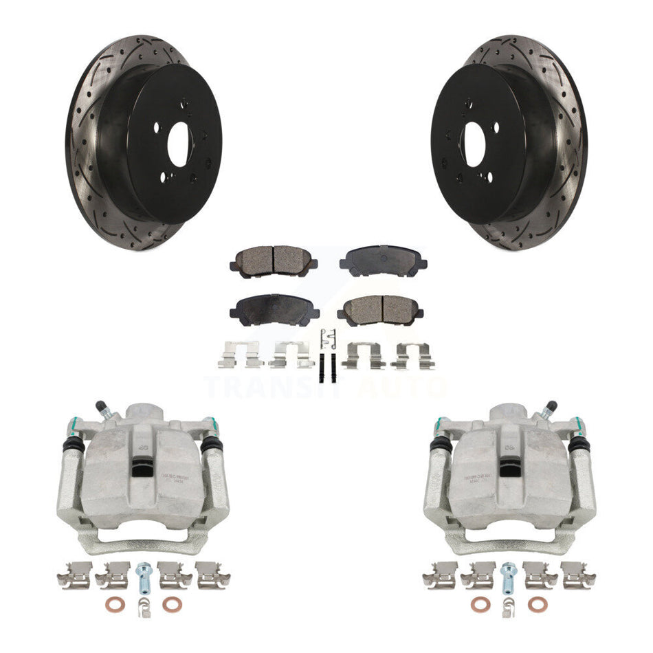 Rear Disc Brake Coated Caliper Drilled Slotted Rotors And Semi-Metallic Pads Kit For 2014 Toyota Highlander Hybrid Limited with FULL HYBRID EV-GAS (FHEV) engine KCD-100499P