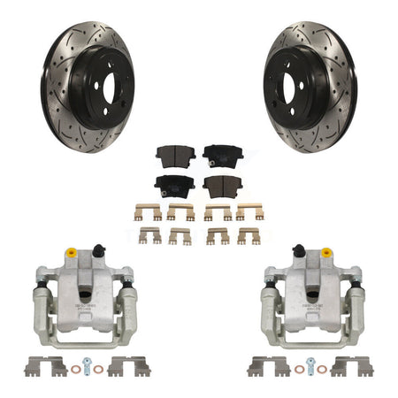 Rear Brake Caliper Drill Slotted Rotor Ceramic Pad Kit For Chrysler 300 Dodge Challenger KCD-100499T