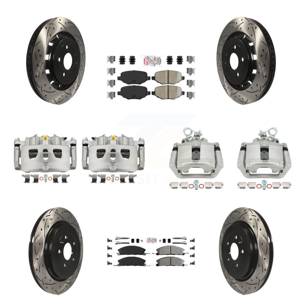Front Rear Brake Caliper Drilled Slot Rotor Ameribrakes Pad Kit (10Pc) For Ford Explorer KCD-100500N