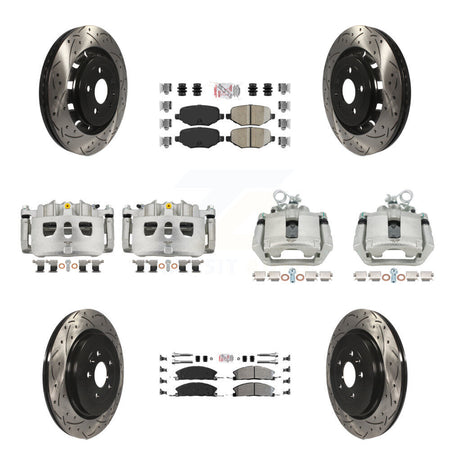 Front Rear Brake Caliper Drilled Slot Rotor Ameribrakes Pad Kit (10Pc) For Ford Explorer KCD-100500N