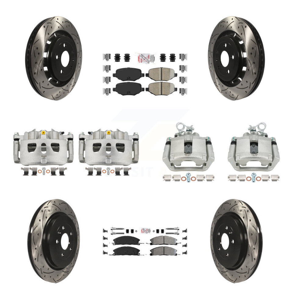 Front Rear Brake Caliper Drilled Slot Rotor Ameribrakes Pad Kit (10Pc) For Ford Explorer KCD-100500N