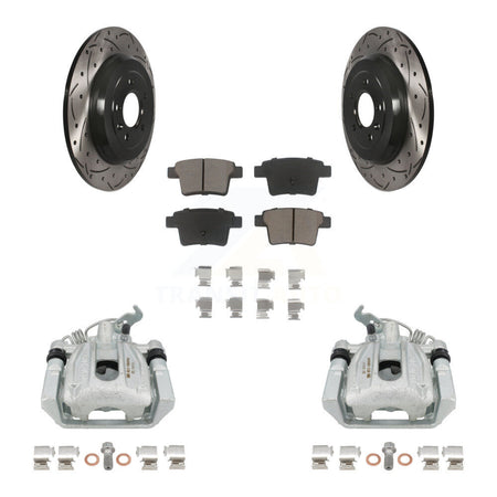 Rear Disc Brake Coated Caliper Drilled Slotted Rotors And Ceramic Pads Kit For Ford Five Hundred Freestyle Taurus Mercury Montego X Sable KCD-100502C by Transit Auto