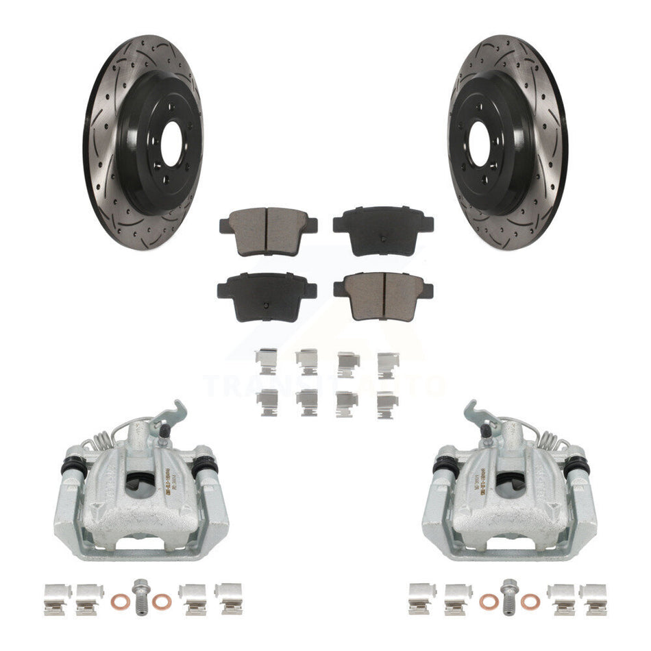 Rear Disc Brake Coated Caliper Drilled Slotted Rotors And Ceramic Pads Kit For Ford Five Hundred Freestyle Taurus Mercury Montego X Sable KCD-100502C