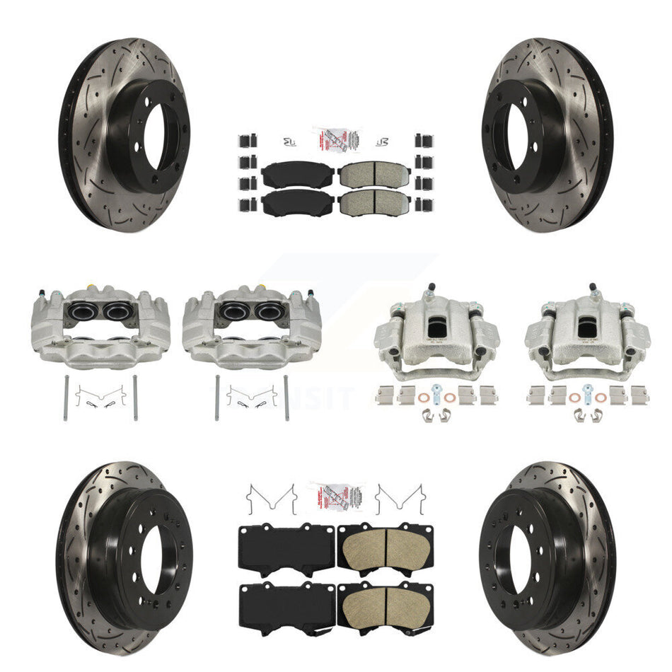 Front Rear Disc Brake Coated Caliper Drill Slotted Rotors Ameribrakes Pad Kit (10Pc) For KCD-100502N