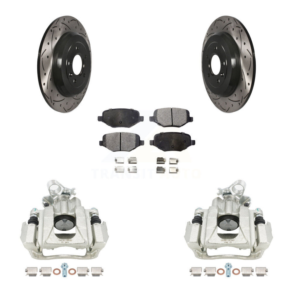 Rear Disc Brake Coated Caliper Drilled Slotted Rotors And Semi-Metallic Pads Kit For Ford Explorer Taurus Flex Lincoln MKT KCD-100502P