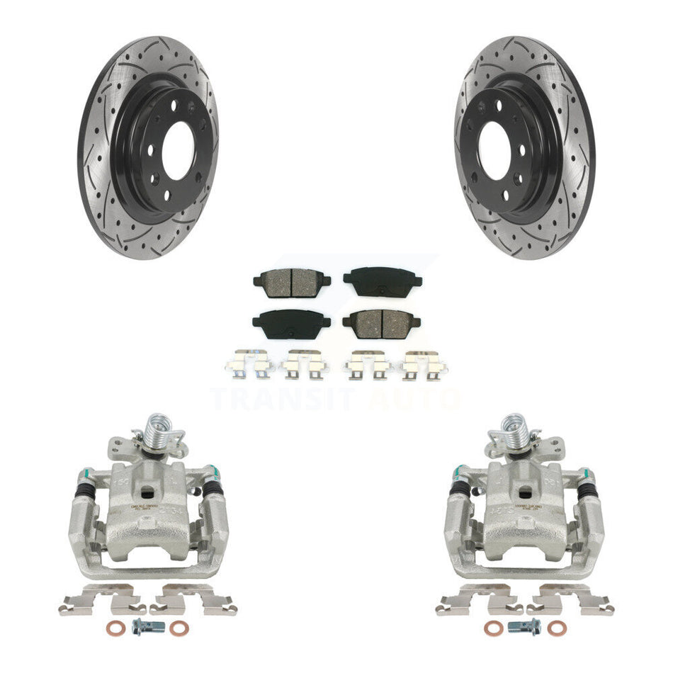 Rear Disc Brake Coated Caliper Drilled Slotted Rotors And Semi-Metallic Pads Kit For Ford Fusion Mazda 6 Lincoln MKZ Mercury Milan Zephyr KCD-100502S
