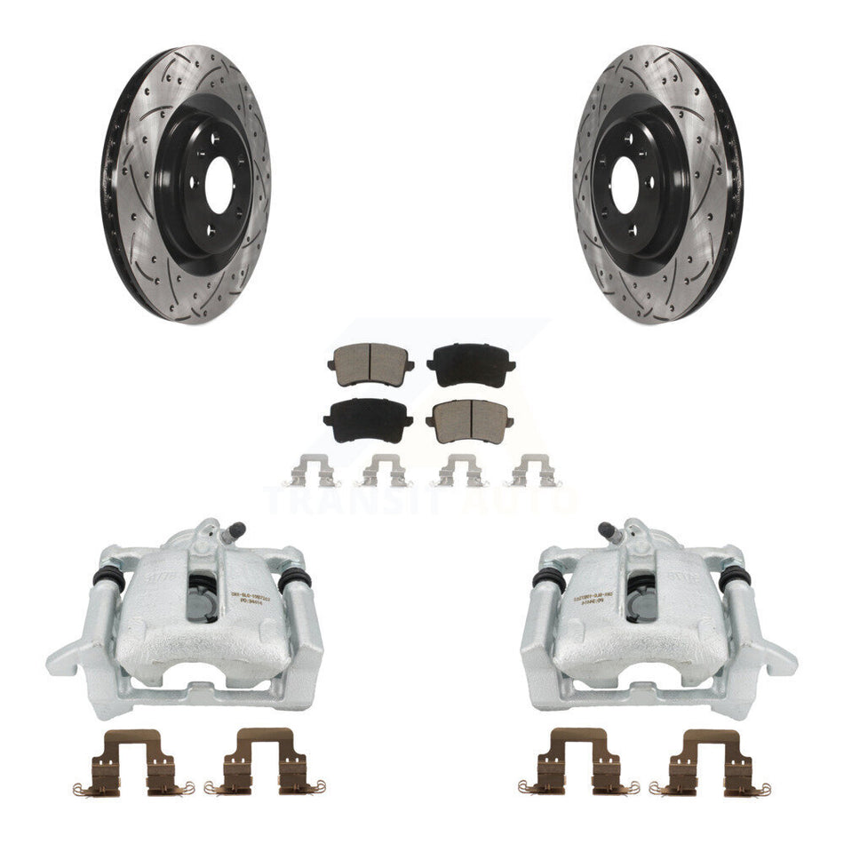 Rear Disc Brake Coated Caliper Drilled Slotted Rotors And Ceramic Pads Kit For 2012 Audi A5 Quattro With 330mm Diameter Rotor KCD-100503C by Transit Auto