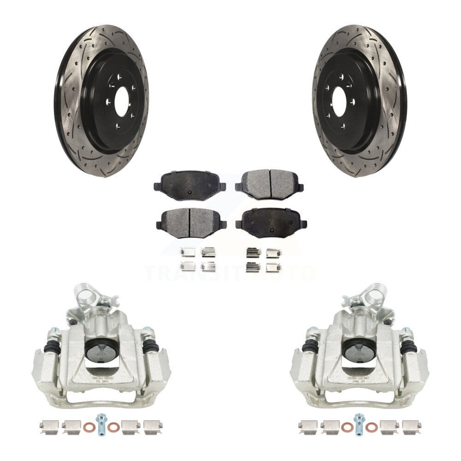Rear Disc Brake Coated Caliper Drilled Slotted Rotors And Semi-Metallic Pads Kit For Ford Explorer Flex Lincoln MKS KCD-100503P