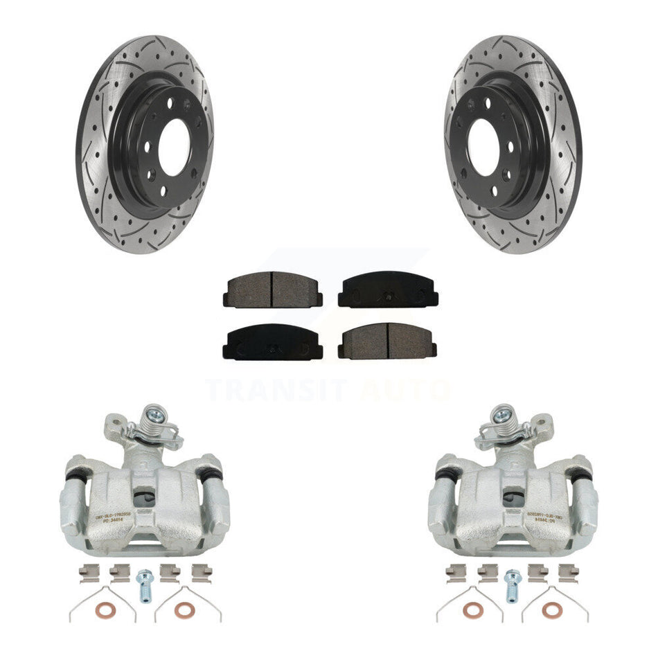Rear Disc Brake Coated Caliper Drilled Slotted Rotors And Semi-Metallic Pads Kit For 2003-2005 Mazda 6 KCD-100503S