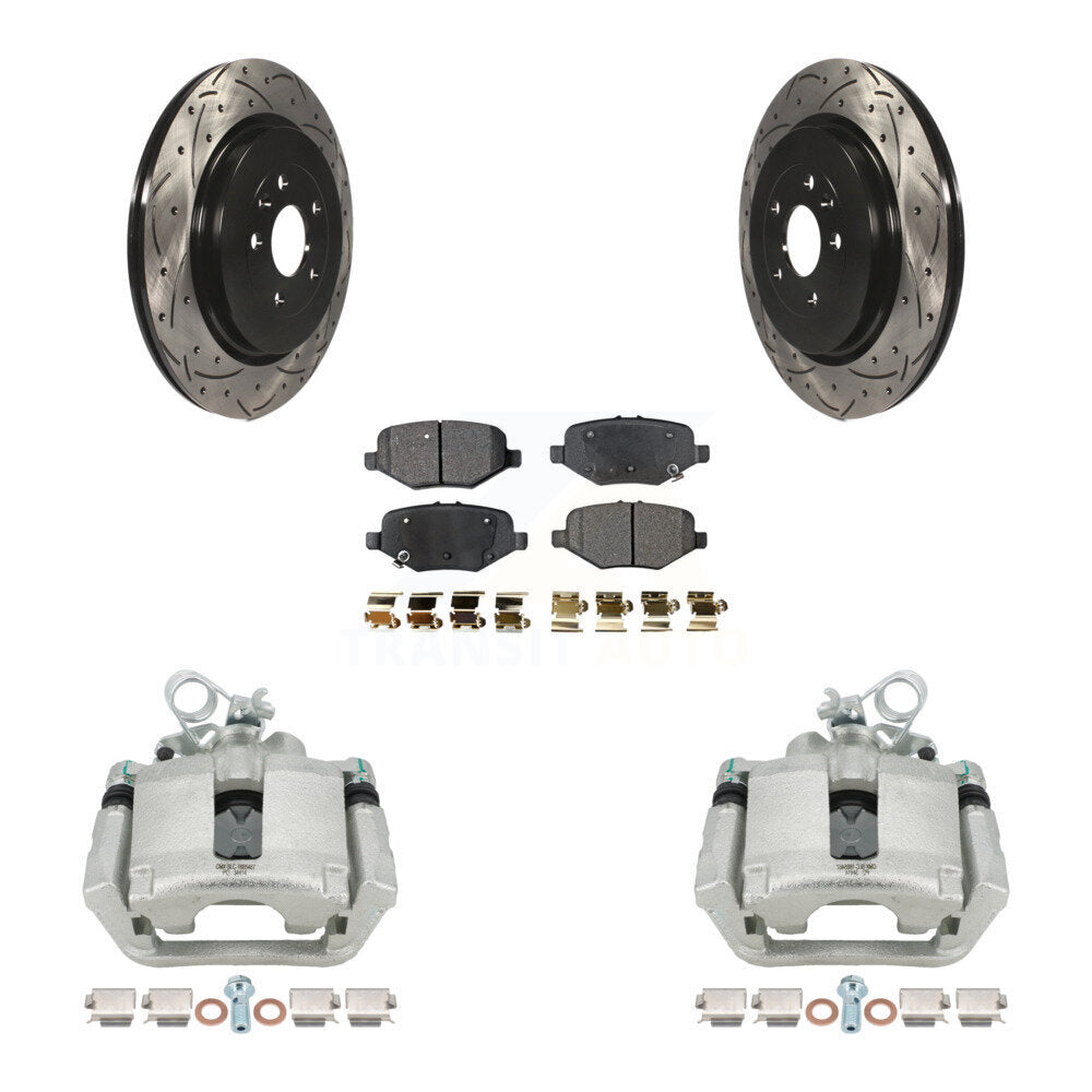 Rear Brake Caliper Drill Slot Rotors Semi-Metallic Pad Kit For Ford Explorer Flex Taurus KCD-100504P
