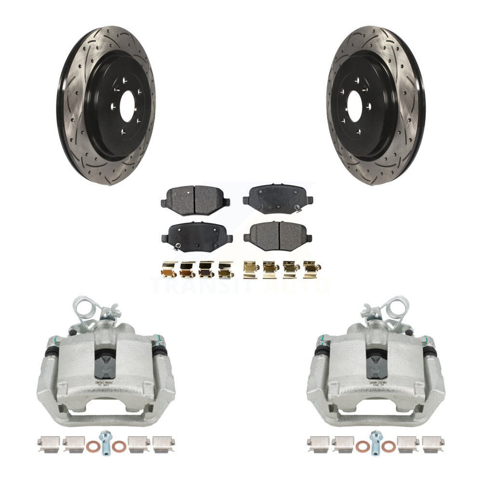 Rear Brake Caliper Drill Slot Rotors Semi-Metallic Pad Kit For Ford Explorer Flex Taurus KCD-100504P