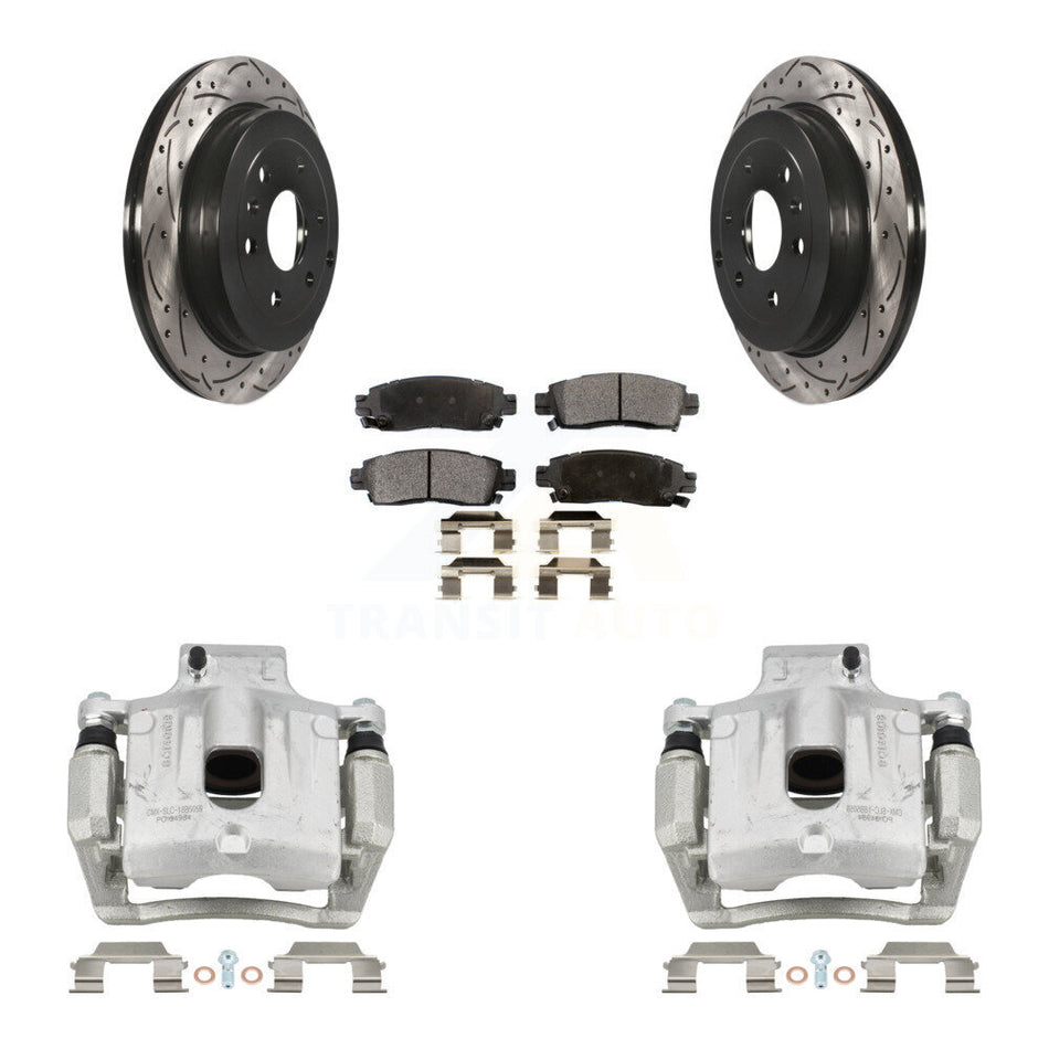 Rear Brake Caliper Drill Slot Rotors Ceramic Pad Kit For GMC Acadia Buick Enclave Saturn KCD-100504T