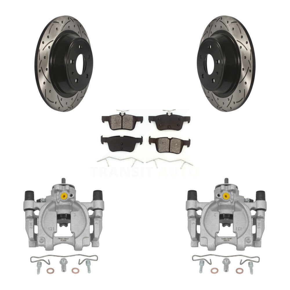 Rear Brake Caliper Drill Slotted Rotor Semi-Metallic Pad Kit For Ford Fusion Lincoln MKZ KCD-100505S