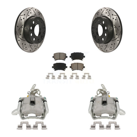 Rear Disc Brake Coated Caliper Drilled Slotted Rotors And Ceramic Pads Kit For Volkswagen Jetta Rabbit KCD-100506C by Transit Auto