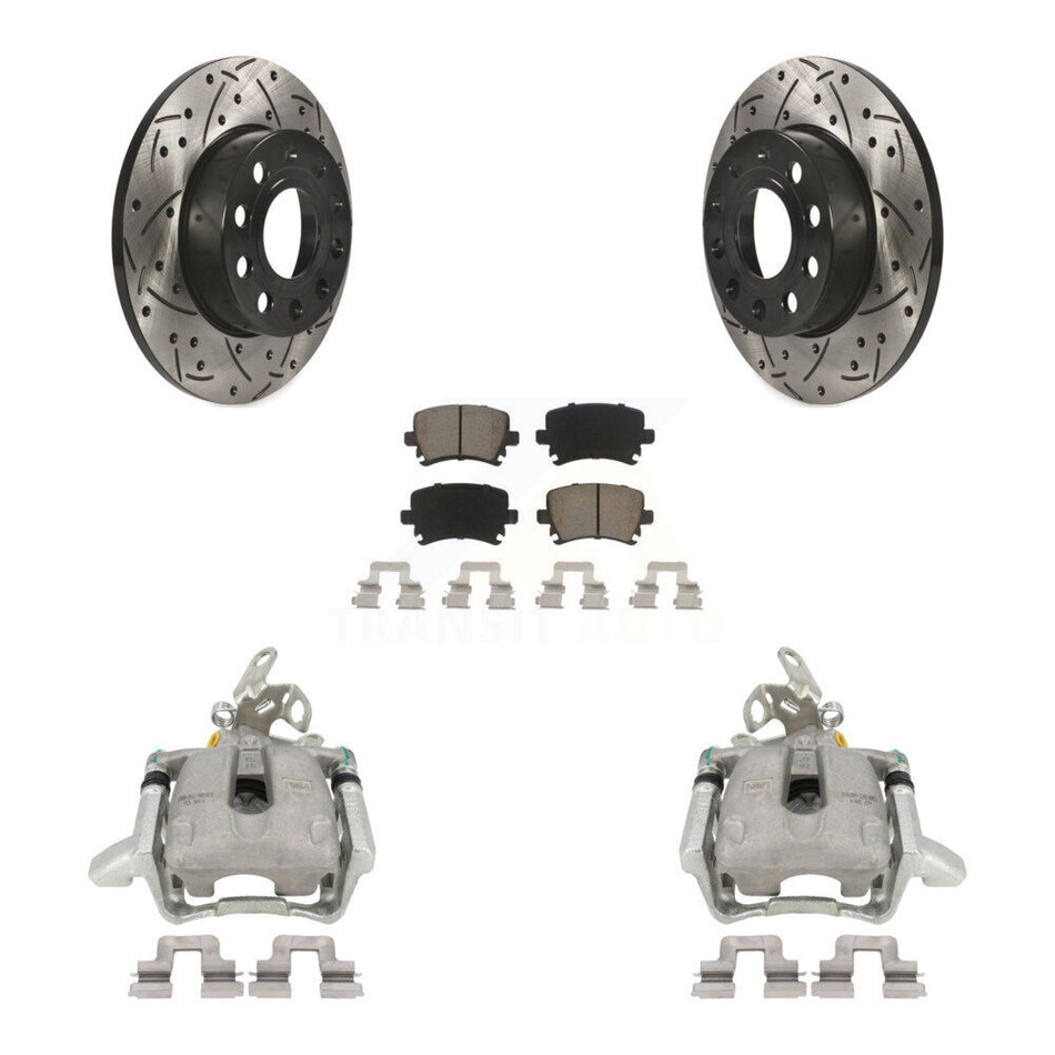 Rear Disc Brake Coated Caliper Drilled Slotted Rotors And Ceramic Pads Kit For Volkswagen Jetta Rabbit KCD-100506C