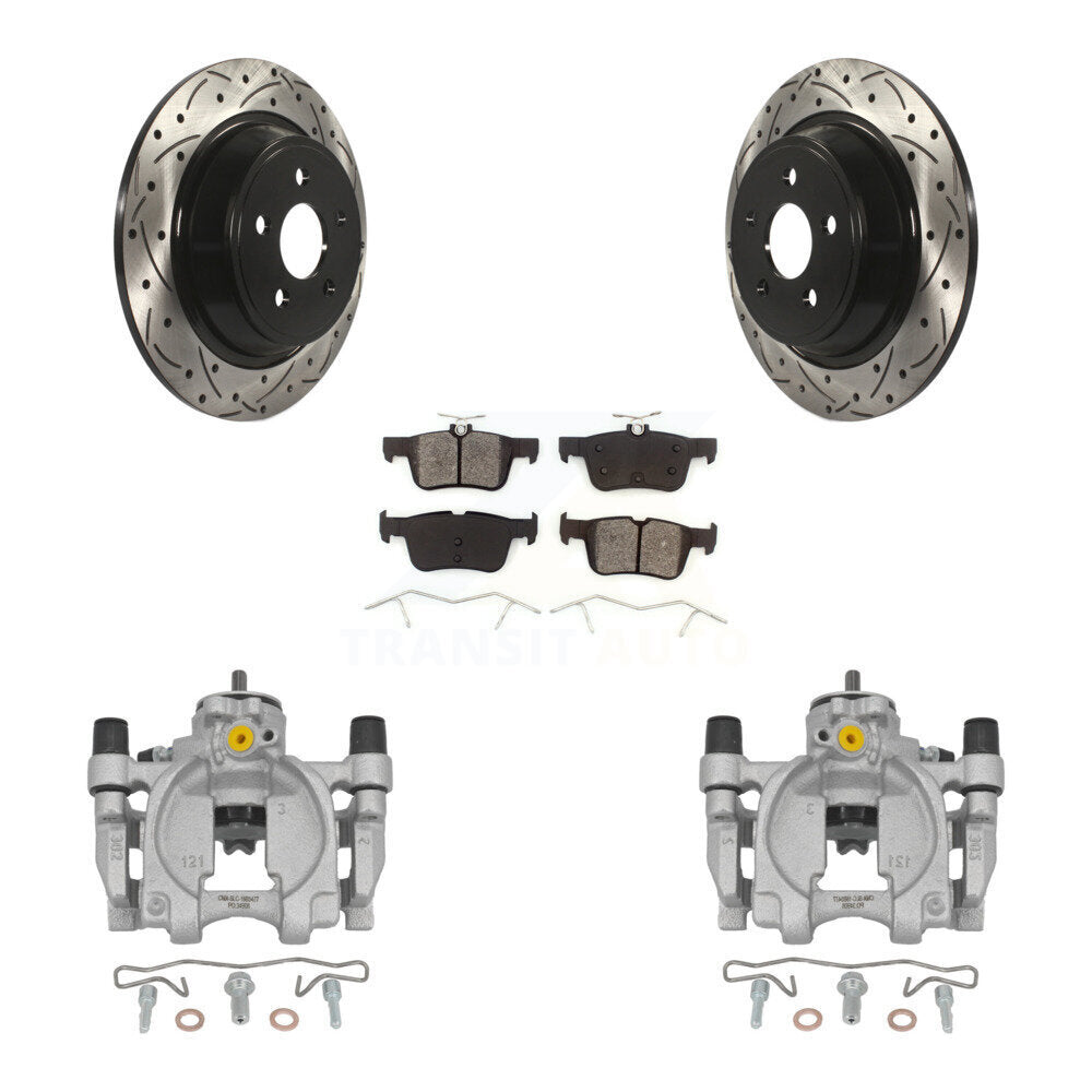 Rear Brake Caliper Drill Slotted Rotor Semi-Metallic Pad Kit For Ford Fusion Lincoln MKZ KCD-100507S