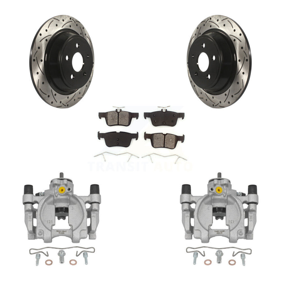 Rear Brake Caliper Drill Slotted Rotor Semi-Metallic Pad Kit For Ford Fusion Lincoln MKZ KCD-100507S