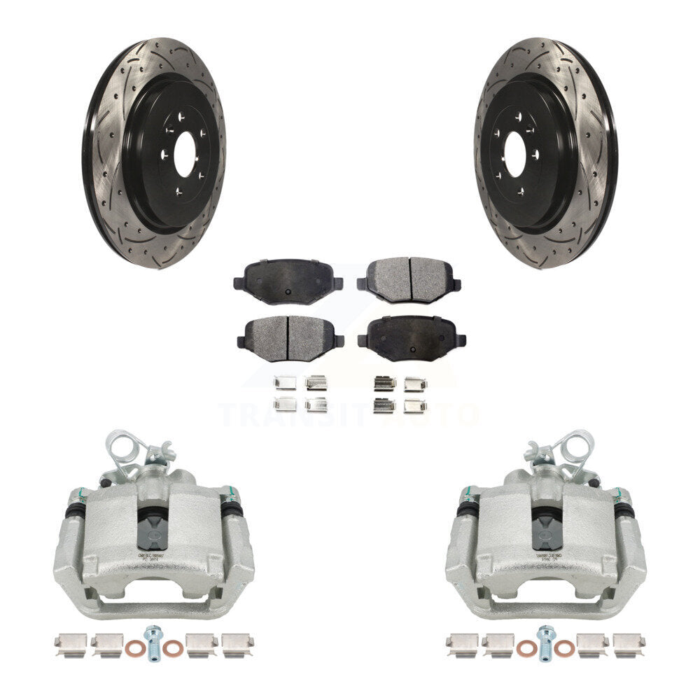 Rear Brake Caliper Drilled Slot Rotor Semi-Metallic Pad Kit For Ford Explorer Police MKS KCD-100508P