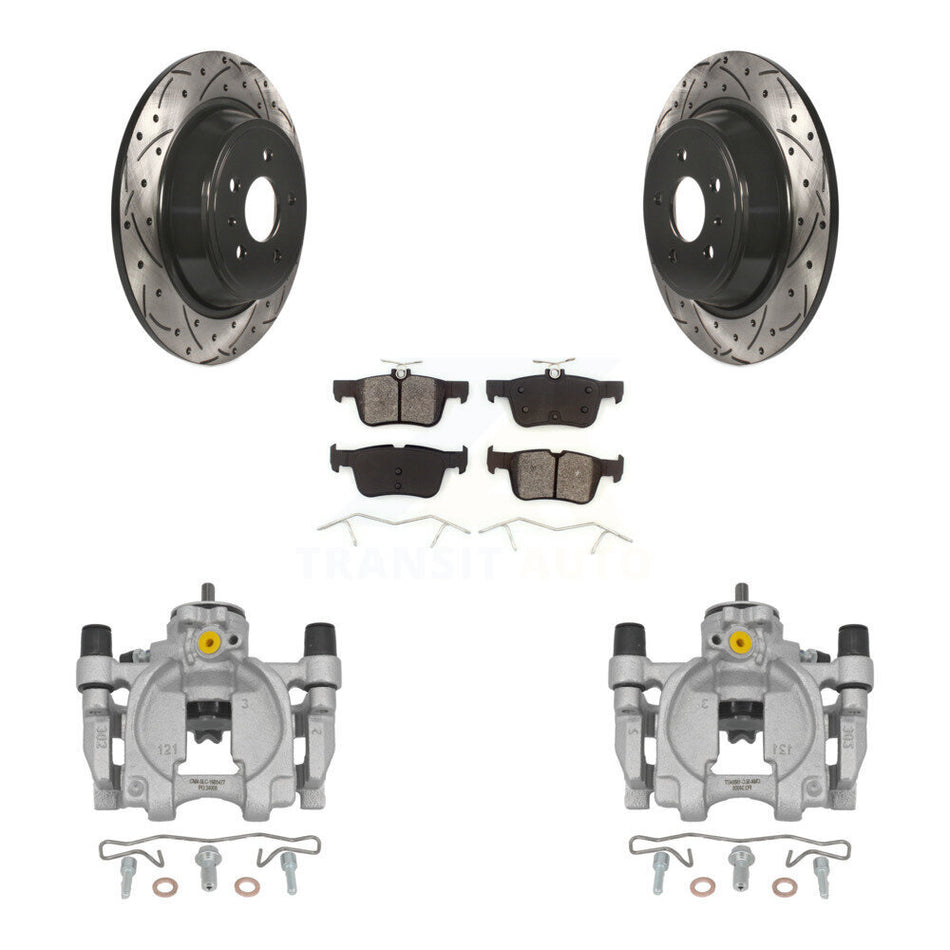 Rear Brake Coated Caliper Drill Slot Rotor Semi-Metallic Pad Kit For Lincoln Continental KCD-100508S